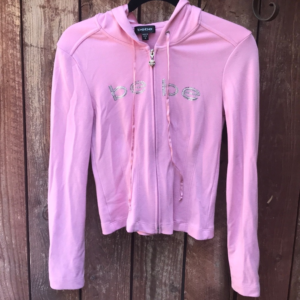 PINK BEBE HOODIE WITH RHINESTONE LOGO